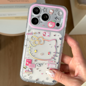 Sanrio | Fashion Cute Sanrio Hello Kittty Transparent Phone Case For iphone 17 16 15 14 Pro Max Y2K Hybrid Shockproof Hard Cover Funda