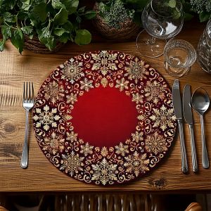 VIKAMA 4-Piece Burgundy Gold Snowflake Placemats Family Gatherings Holiday Parties Restaurant Table Decor & Accessories