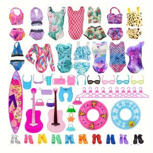 40Pcs/Set 11.5 Girl Doll Clothes Swimsuits Bikini Accessories for Doll Shoes Surfboard Guitar Swing Ring Hangers Kid Toys