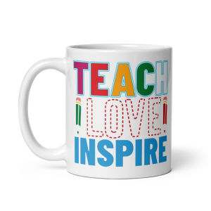 คูลเลอร์คิง Teach Love lnspire  แก้วกาแฟ 11 หรือ 15 ออนซ์ สีขาว – เหมาะสำหรับชา กาแฟ และของขวัญ ของที่ระลึก