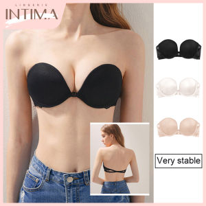 INTIMA [สายคาดแบบใสฟรี] ชุดชั้นในญี่ปุ่นไร้สายกันลื่นไม่มีสายรัดสำหรับผู้หญิงที่ติดอยู่ด้านหน้าชั้นในล่องหนเสริมความงามด้านหลังดันไร้รอยต่อบราชุดเดรสปาร์ตี้งานแต่งงาน