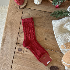 Red Butterfly Knot Embroidered Lucky Year Socks Womens Autumn Winter Mid-Calf Soft Comfortable Festive Gift Womens Socks