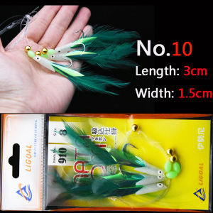 WODJYJ 3 hook/Set Luminous fish head Fishing Lure Single Hook Tack Bait Jigs Worm Fishing sabiki string Hooks