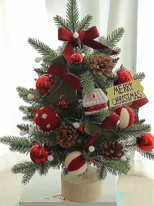 🎁With LED light🎁Cute 45cm Tabletop Christmas Tree Mini Christmas Tree With Lights Set Christmas accessories Christmas decorations for home Christmas Decor set Holiday gift Wood Stand