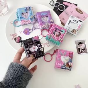 2 Inch KPOP Photocard Album Mini Photo Album Love Heart Hollow Photocard Id Holder 32 Pockets With Heart Pendant