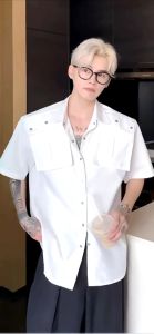 Áo sơ mi kiểu tay ngắn lụa local brand DOLARO hợp với thời trang 2024 áo sơ mi tartan khuy nút bấm phong cách douyin