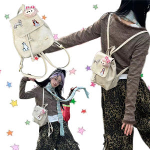 กระเป๋าเป้สะพายหลังผู้หญิงขนาดเล็ก กระเป๋าใส่หนังสือแบบลำลอง ดีไซน์น่ารัก กระเป๋าสะพายไหล่แบบ Y2K สำหรับเด็กและเยาวชน ป้องกันน้ำ