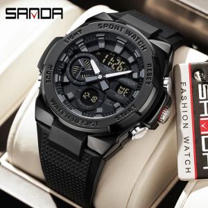 Fashion SANDA Mens Sports Watches Tactical Military Quartz Watch Man Analog WristWatch LED Luminous Digital Waterproof Stopwatch