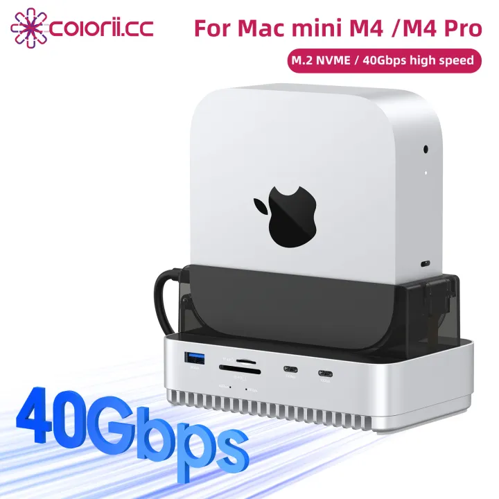 USB C Hub with M.2 SSD Enclosure 40Gbps for Mac Mini M4/M4 Pro Stand Type-C Docking Station SSD Case USB3.2 Gen2 SD4.0 TF4.0