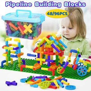 48/96PCS Pipeline Building Blocks: Children's Creative Assembling Tunnel Model Toys