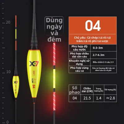 Phao Câu Ngắn Đêm Dùng Ban Ngày và Ban Đêm Thay Đổi Màu Khi Cắn Câu Độ Nhạy Cao Phosphor
