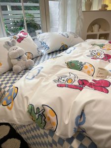 Laziness Feng Shui Washed Cotton Heart Double Bedding Set Dormitory Three-piece Student Bed Sheets Warm Polyester Quilt Cover