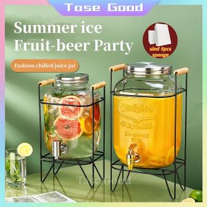 Tase Good 4L 5L 8L 12L Water Pitcher Glass Juice Beverage Glass Jar Dispenser With Stand And Faucet juicer Drink jugs