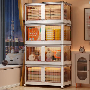 Foldable Double Door Storage Cabinet Multi Layer for Clothes Snacks Books No Installation Required for Living Room Use