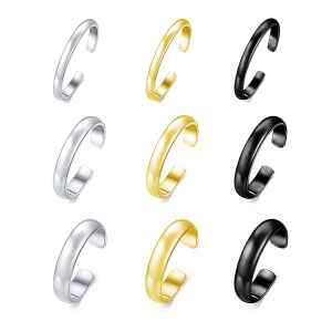 3pcs/1pc Simple smooth surface Toe Ring Open adjustable plated 18K gold Black Silver for beach toe ring jewelry