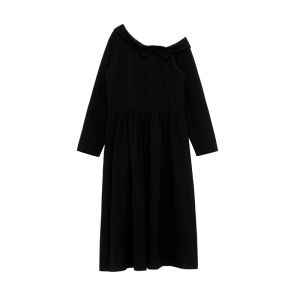 Babymoon Spring New Loose Cotton Linen Feel Long Sleeve Dress Womens Butterfly Knot Side Shoulder Unique Dress