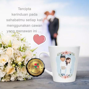 Wedding / Anniversary Gift Couple Latte Mug Set ( 2pcs ) - MALAY WEDDING FLORAL | Hadiah Untuk Pengantin Baru