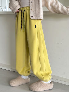 กางเกงวอร์มฮาร์ลีบุขนแกะหนาสำหรับเด็กผู้หญิง กางเกงวอร์มสไตล์ฮาร์ลี กางเกงขายาวทรงตรง ทรงหลวม ฤดูใบไม้ร่วง/ฤดูหนาว