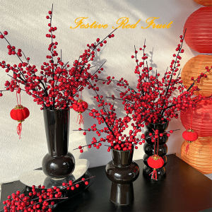 Red Fruit Wintergreen Fake Flowers Decorations New Year Living Room Festival Market Simulated Flower Bouquet Ornaments Home Decor