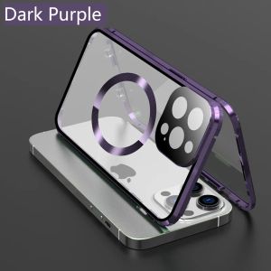 Phone Case for IPhone 12 13 14 15 16 Pro Max 16E 360° with Lens Full Protection Magnetic Metal Frame + Double Sided Glass Cover