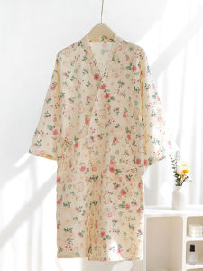 Nightdress Nightgown Womens Summer Cotton Gauze Kimono Spring & Fall Thin Japanese Style Home Wear Japanese Style Bathrobe Pajamas Cotton