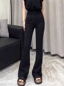 Black High Waist Straight Leg Pants Womens Comfortable Casual Fashion Autumn Winter New Style Long Pants Polyester Fiber