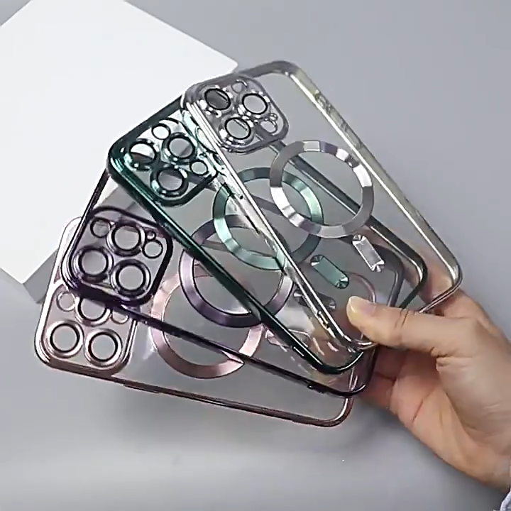 Plating Soft Case Magnetic For iPhone 16 15 14 13 12 11 Pro Max 16 15 14 plus Shockproof bumper clear case iPhone 11 12 13 14 15 16 pro max With Lens Protector