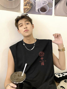 Pure Cotton Loose Basketball Style Sleeveless Vest Mens Summer Casual Sportwear Top round Neck Sweat Vest Trendy Youthwear