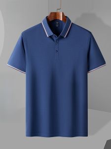 ROMON | Áo thun tay ngắn nam mùa hè mỏng bằng lụa băng tay áo polo thường ngày có cổ bẻ thương hiệu Romon thời trang thành phố