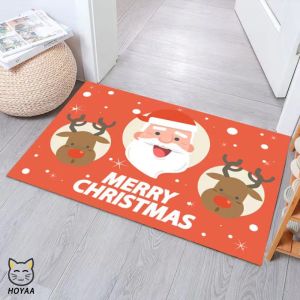 HOYAA 2026 Christmas Door Mat 40X60cm HD Printed Anti Slip Floor Mat for Kitchen Entrance Xmas Home Decor