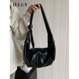 IELGY Ladies Large-Capacity Retro Soft Leather Pleated Dumpling Bag Lazy Style Casual All-Match Croissant Shoulder Mess