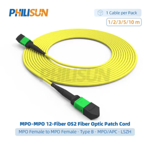 MPO to MPO OS2 9/125 μm 12-Fiber Single Mode Type B Female to Female MPO/APC LSZH 1-30 m 1/2 Pack PHILISUN