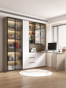 PAMEDI | Wooden Corner Desk with Bookshelf Space-saving Study Table Home Use