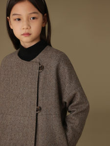 Hacikis Girls Fleece Lined Woolen Checkered Coat Warmth And Style for Kids Autumn Winter Outerwear Polyester And Wool Blend