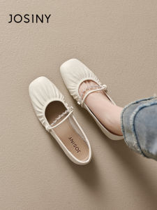 Josiny | Ruffled and Beaded Mary Jane Shoes Women Slip On Flats