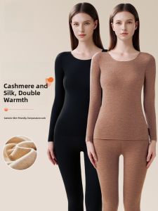Miiow | Warm Underwear Set For Women 2025 New Winter Cashmere Silk Base Layer Velvet Inner Wear Sweet Style Thickened Long Sleeve