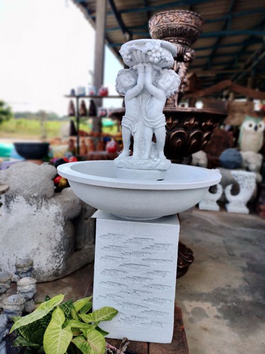 ชุดน้ำพุเด็กยกกระถางสีขาว อ่างกว้าง 60 ซม.