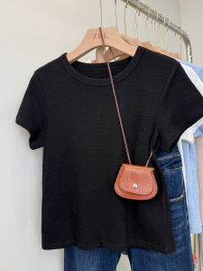 Áo Thun Nữ Tay Ngắn Cổ Tròn Dáng Ôm Vừa Vặn Phong Cách Hàn Quốc Giảm Tuổi Tác Mùa Hè 2025 Áo Thun Cotton Pha Trộn Thường Ngày