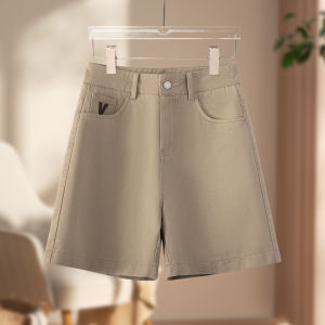 Quần Short Denim Mềm Màu Cam Thảo Cạp Cao Rộng Rãi Quần Jeans Ống Đứng Mỏng Mùa Hè Quần Jeans Nữ Dáng Rộng Thoải Mái