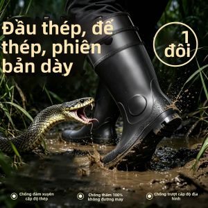 Giày Mưa Chống Trượt Đế Thép Chống Độc Rắn Mid-calf Mùa Hè