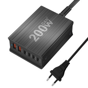 200W USB Type-C Fast Charger with 6-Port GAN 4C2A Technology Compact GaN Charger Power Adapter for Rapid Charging for Phone