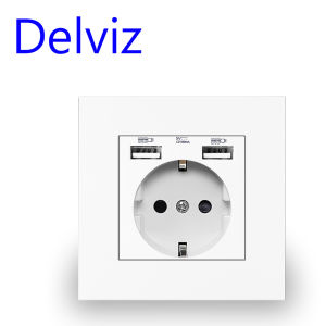Delviz EU ซ็อกเก็ต USB มาตรฐาน AC 110 V-250 V ไม่มีโลโก้ 16A เต้ารับฝังผนัง รูชาร์จ USB 5V พร้อมปลั๊กผนังพอร์ต USB 2A
