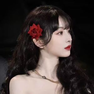 Tian Xiwei Same Style Red Rose Barrettes Mori Sweet Artificial Flower Headwear Hairpin Bride Photography Hair Ornaments