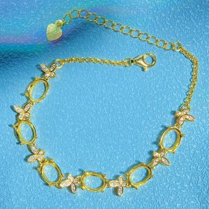 S925 Pure Silver Bracelet Empty Holder Accessories Oval Shape 4*6mm 5*7mm 6*8mm Women Simple Fashion Elegant Versatile