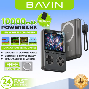 BAVIN PC1231S 2in1 10000mAh 20W Portable Retro Game Console Powerbank 15W Magnetic Wireless w/ TF Card+Dual Type-C Cable