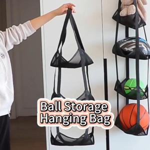 Home Hanging Ball Storage Bag 3/4 Floors Wall Mounted Sports Organizer for Football Basketball