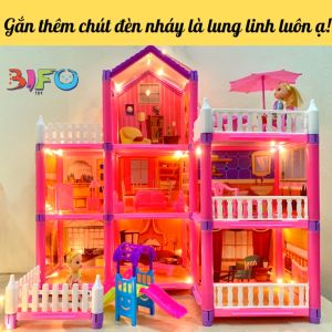 Biệt thự lắp ráp lâu đài công chúa đồ chơi bé gái ghép hình nhà búp bê quà tặng sinh nhật màu hồng ( đã kèm búp bê như ảnh)
