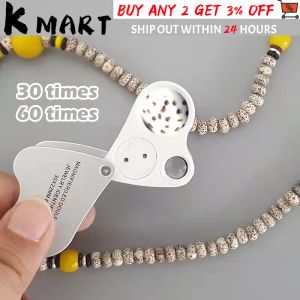 30X 60X Double Lens Portable Magnifier Pocket with LED for Jewelry Checking