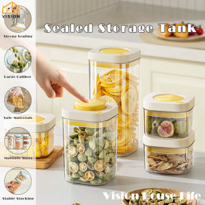 Vision 380ml/1100ml/1800ml Press Type Airtight Storage Can Transparent Food Vacuum Jar Kitchen Sealed Container For Dried Fruit Tea Candy Snack Dry Goods Storage Box
