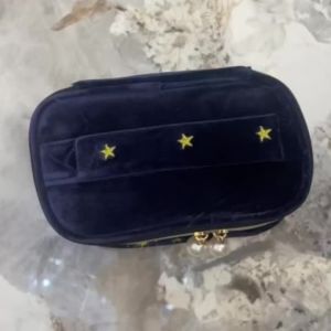 Large Capacity Cute Japanese Style Star Moon Embroidery Velvet Tassel Makeup Bag Portable Womens Storage Pouch For Travel Weekend Trip